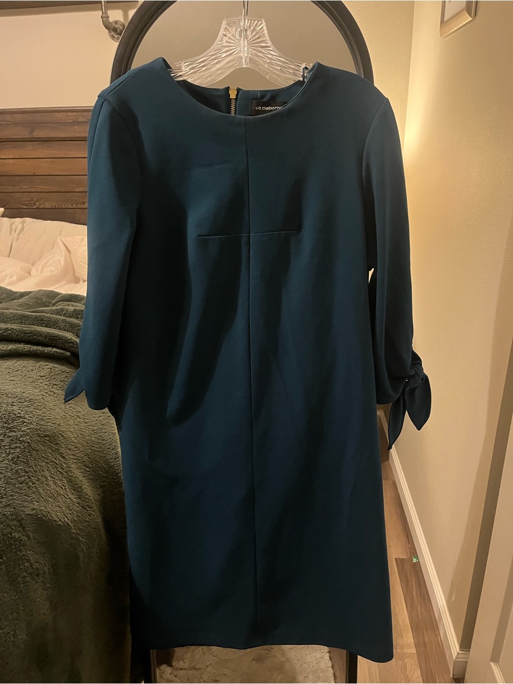 Liz Claiborne Dark Teal Midi Dress with Tie-Sleeve Detail